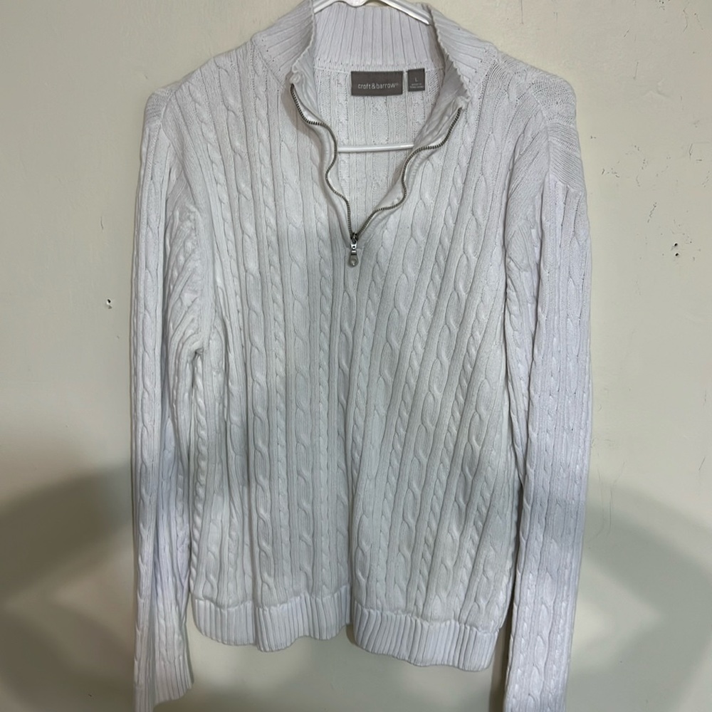 Croft & Barrow Womens Pullover Sweater Ivory Long Sleeve Mock Neck Zip L